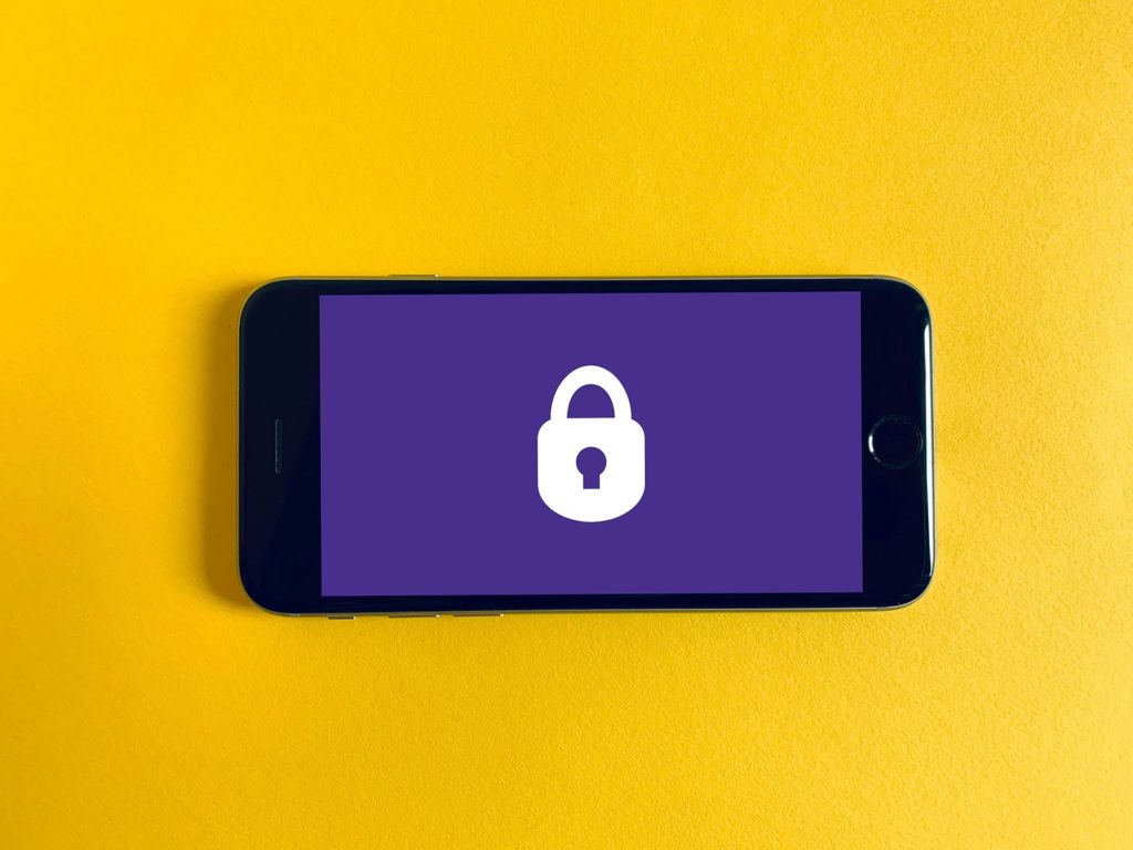 Smartphone with a lock graphic on the screen
